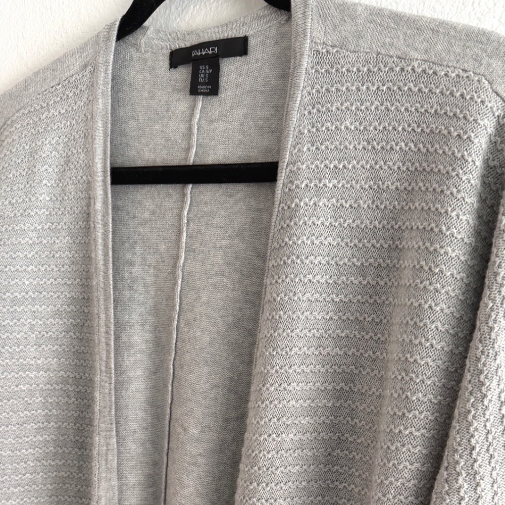 Tahari Womens Gray Cotton Cashmere Textured Open Front Longline Cardigan Size S - Picture 2 of 7